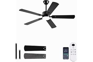 FUMLTP 52 inch Modern Ceiling Fans with Lights APP/Remote Control, Low Profile Reversible 6 Speeds Ceiling Fan Light for Indoor/Outdoor Patio Bedroom Living Room,Black