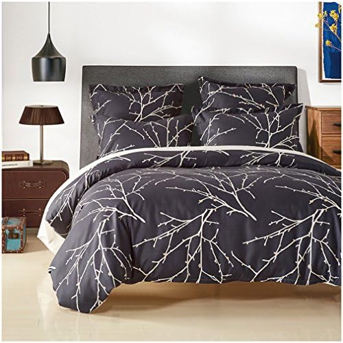 3 Piece Sets of Duvet Cover Bedding，Ultra-Soft Microfiber ，Printed With "Branch and Plum" ,Reversible Design（King）