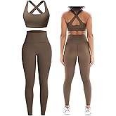 Workout Sets for Women 2 Piece Seamless High-Waisted Leggings & Cross Back Padded Sports Bra for Yoga Pilates
