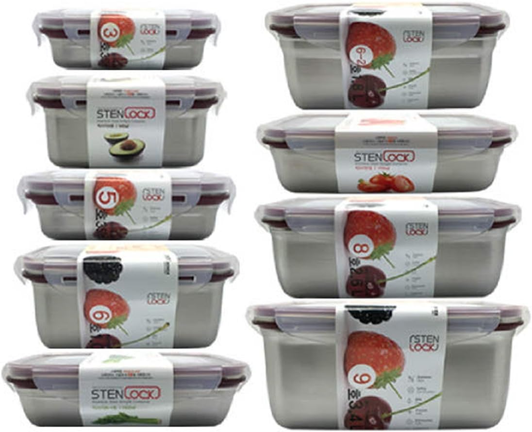 STEN LOCK Stainless Steel Sealed Airtight Container Rectangular 9 Sets Eco-friendly Rectangular Storage Containers