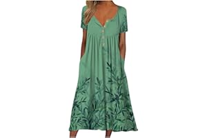 MZKDIEEY Women's 2023 Casual Summer Maxi Dresses Short Sleeve Empire Waist Shift Dress Floral O Neck Beach Dress with Pockets