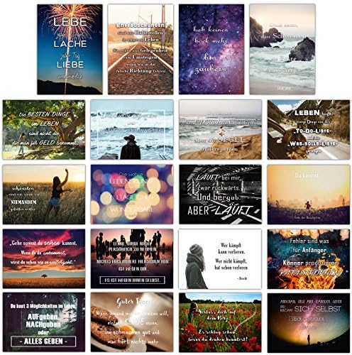 20 postcards set with 20 sayings and verses, glossy UV-coating and 350 g front print for highest quality, ideal for hanging, gifting or as a Christmas gift 20er LEBEN