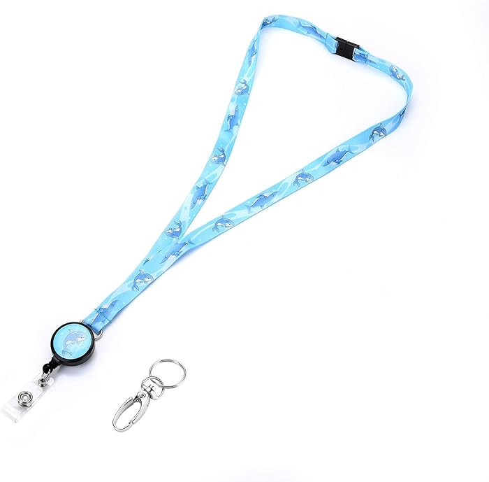 Lovely Dolphins Design Lanyard ID Card Badge Holder with Retractable Badge Reel and Removable Buckle Lanyard