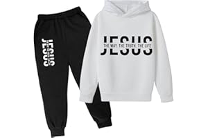 WOMAIL Boys Girls JESUS Hoodie Tracksuit 2 Pieces Set Athletic Casual Hooded Sweatshirt and Joggers Set Sweatsuit Outfits