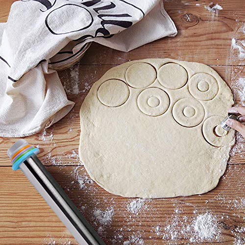 PROKITCHEN Adjustable Rolling Pin Dough Roller with Silicone Baking Pastry Mat, Stainless Steel Rolling Pins with Removable Thickness Rings Guides Spacers (Renewed)
