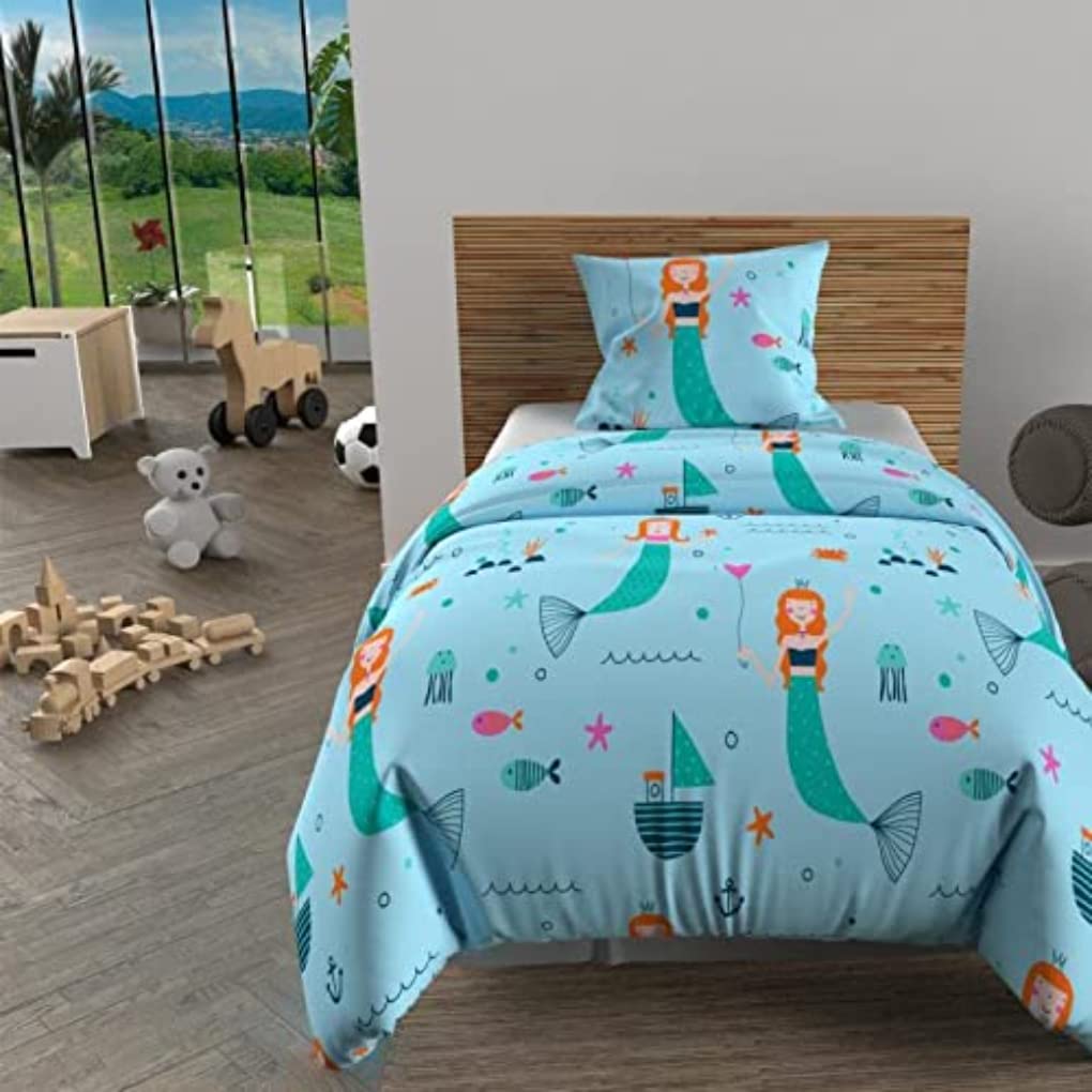 Soleil d'ocre, Duvet Cover Set 140 x 200 cm Sirens Blue, 100% Cotton, 57 Threads/cm2