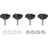 uxcell 4pcs Star Clamping Knobs with Nuts Washers, M6 x 25mm Metric 304 Stainless Steel Male Thread 38mm 6-Star Plastic Head, Threaded Stud Hand Knobs Handles Thumb Screws, Black