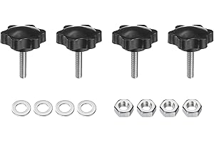 uxcell 4pcs Star Clamping Knobs with Nuts Washers, M6 x 25mm Metric 304 Stainless Steel Male Thread 38mm 6-Star Plastic Head, Threaded Stud Hand Knobs Handles Thumb Screws, Black