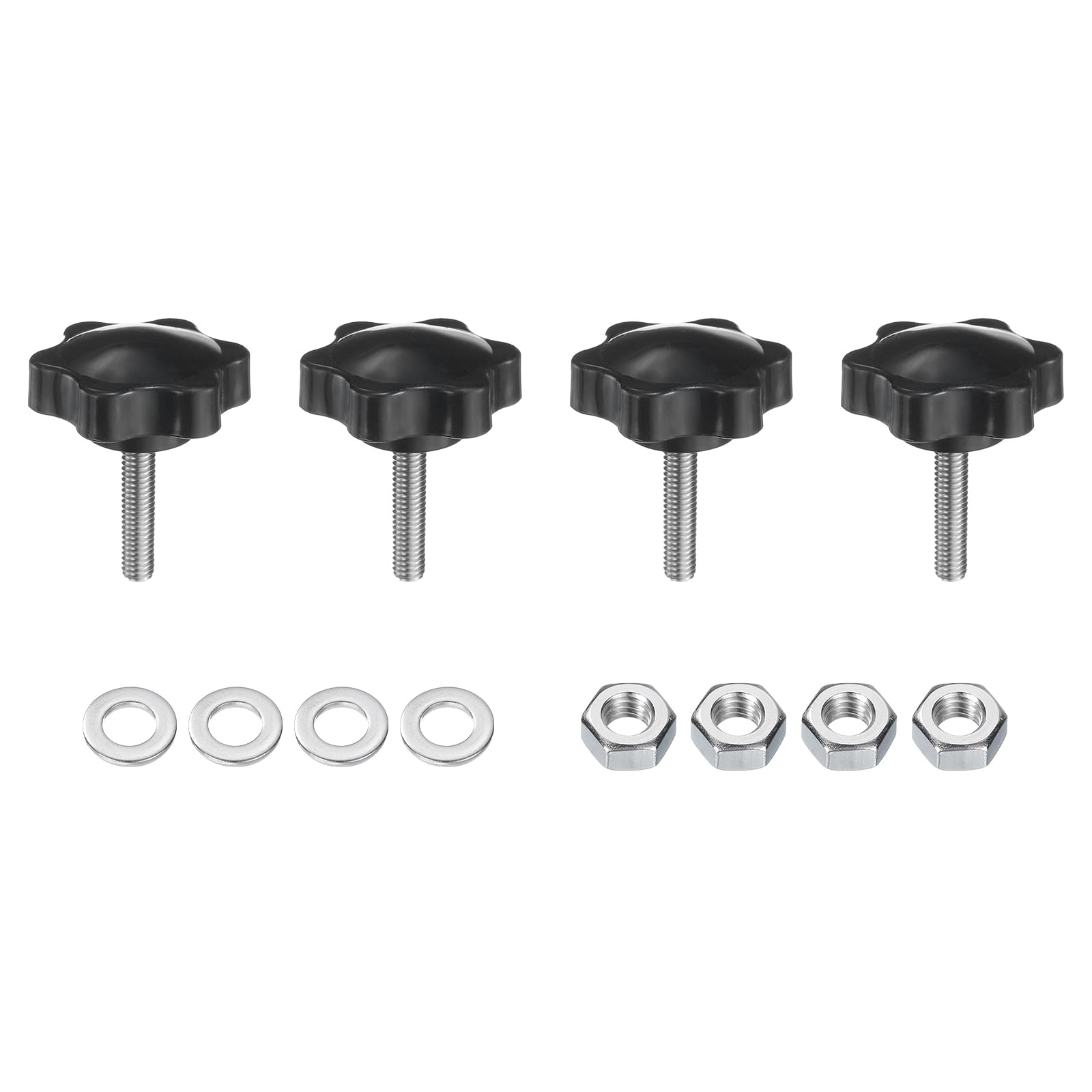 Photo 1 of uxcell 4pcs Star Clamping Knobs with Nuts Washers, M6 x 25mm Metric 304 Stainless Steel Male Thread 38mm 6-Star Plastic Head, Threaded Stud Hand Knobs Handles Thumb Screws, Black