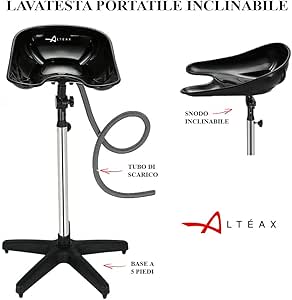 Altéax - Lavacabezas portátil inclinable, altura regulable y tubo de