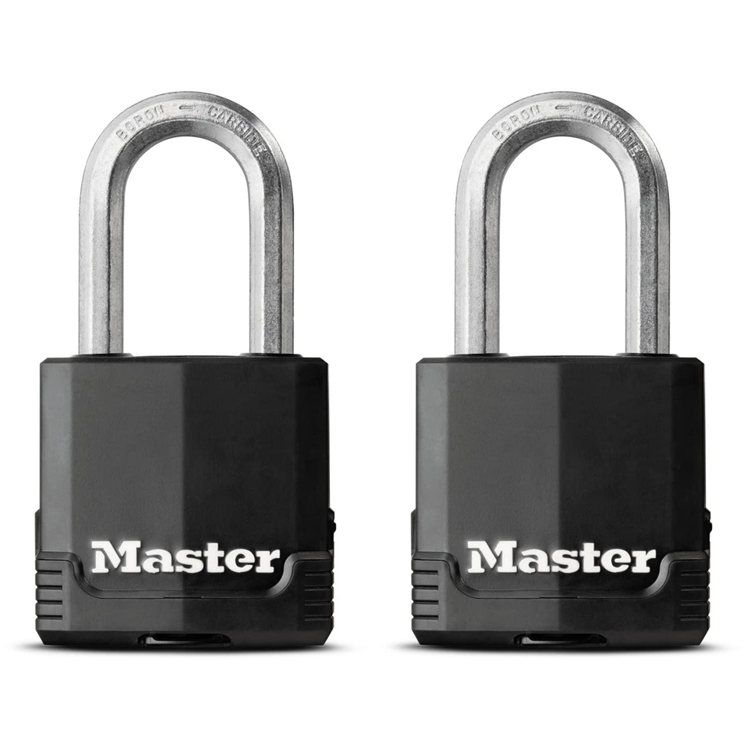 MASTER LOCK Pack of 2 High Security Padlocks, Security Level 8/10, Outdoor, Keyed, Covered Laminated Steel, Weatherproof, Medium Shackle