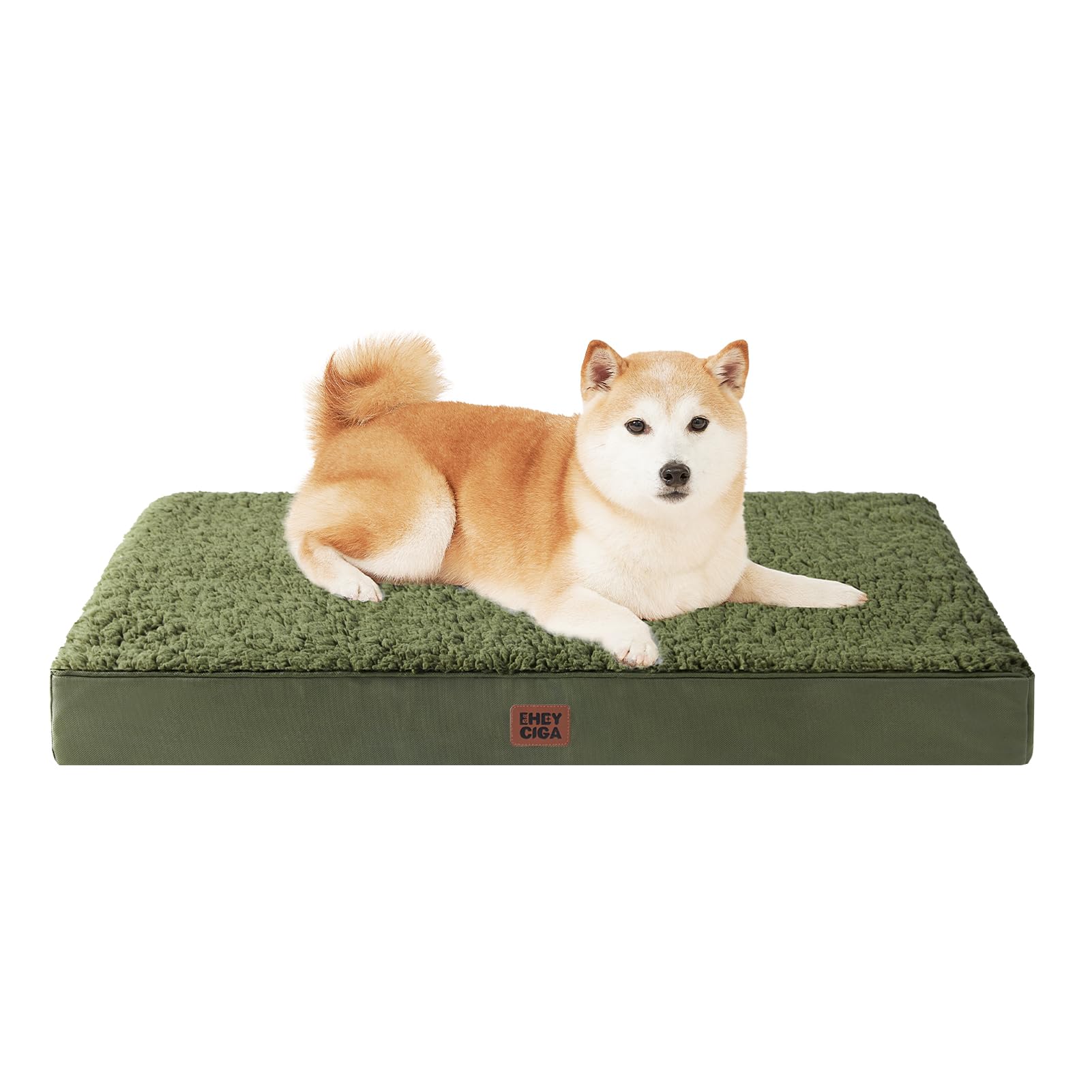 EHEYCIGA Orthopedic Dog Beds Large Mattress with Removable Washable Cover for Crate, Dark Green, 91x68x9cm — image 1