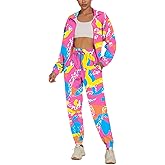 UOUA Women's Color Block 2 Piece 80s 90s Outfits Long Sleeve Windbreaker Jacket Tracksuit Set