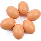 YunKo 6Pcs Wooden Fake Eggs Brown for Chicken Wood Egg for Craft Nest Box | Look Realistic, Solid Wood, Helps Guide Hens Lay in Coop Nesting Box, Wood Eggs for Craft, Painting Eggs