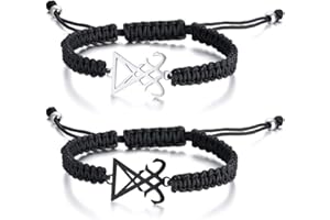 XUANPAI Handmade Braided Rope Sigil of Lucifer Satanic Bracelet Leviathan Cross Charm for Men Women Couple,Adjustable