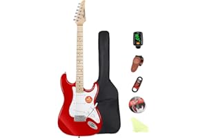 Bullstar Electric Guitar Beginner Kits, 6 Strings 39 Inch Solid Body Guitarra Electricar Set for Adults With Gig Bag, Strap, Tremolo Arm, Cable & Picks MS100 (Red)