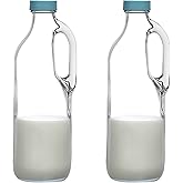 2 Pc 47oz Clear Glass Pitchers with Handles and Lids - Airtight Refrigerator Water Juice Jugs for Kitchen