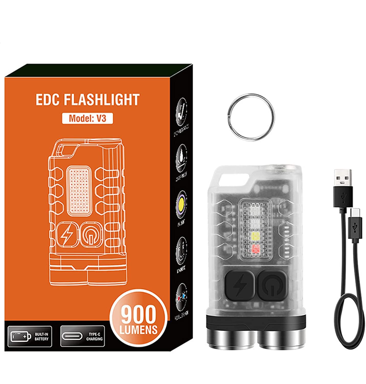 Aedcbaide Super Bright Rechargeable LED Torch, 900 Lumens Mini Flashlight with Cap Clip, IP65 Waterproof USB Rechargeable, 12 Modes for Camping, Tail Magnet