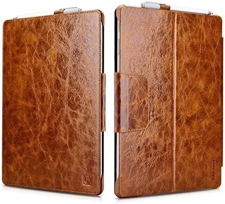 Surface Pro 4 Case, Icarercase [Oil Wax Vintage] Genuine Leather Folio Cover with Pen Holder and Stand Function for Microsoft Surface Pro 4 12.3 Inch, Compatible with Surface Pro 4 Original Keyboard