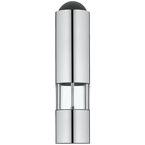 WMF Elektrische Salz und Pfeffermühle, unbefüllt, LED-Leuchte, Cromargan Edelstahl matt, Glas, Keramikmahlwerk, H 21 cm