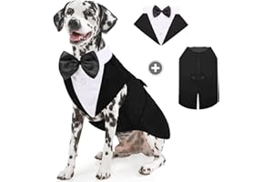 AOFITEE Dog Tuxedo Formal Dog Suit and Bandana Set, Gentle Dog Wedding Party Suit Bow Tie Shirt Vest, Pet Tuxedo Costume Outfit with Detachable Bowtie Collar for Christmas Halloween Dress Up