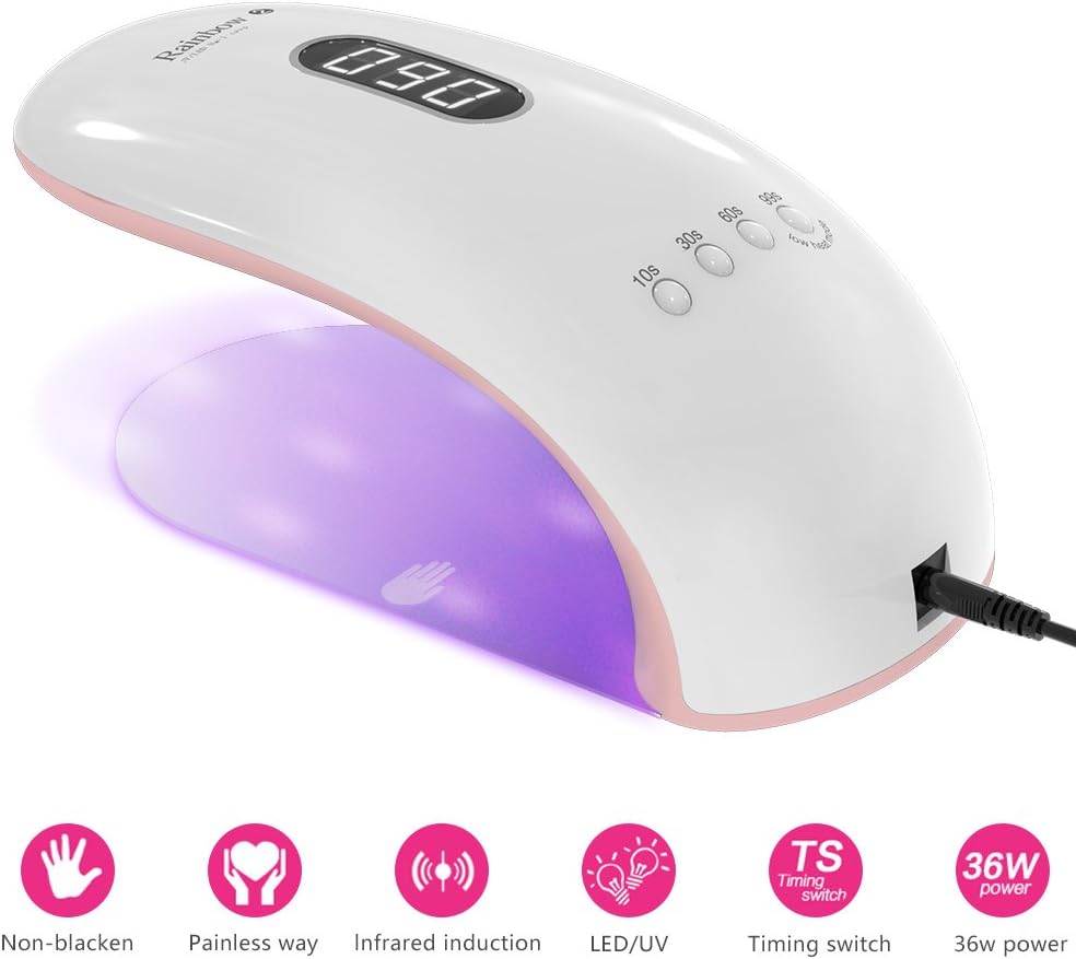 36W UV LED Nail Lamp 4 Timers Nail Dryer Machine Kit for Gel Nails Fast Curing Intelligent Sensor LCD Digital Display Professional Nail Art Machine for Nail Varnish