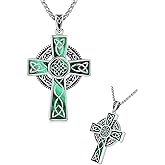 KQ&TTENG Celtic Cross Necklace for Men, Celtic Cross Pendant Malachite Cross Jewelry Gifts for Men Women