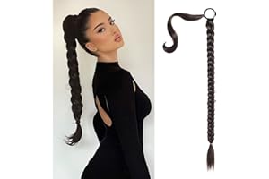 SEIKEA Upgraded Long Braid Ponytail Extension with Elastic Tie Straight Sleek Wrap Around Braid Hair Extensions Ponytail Natural Soft Synthetic Hairpiece Black Brown 26 Inch (After Braided 23 Inch)
