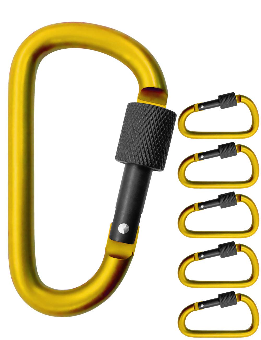 OUTDOOR SAXX Pack of 5 Large Screw Carabiners, Material Carabiners, 8 cm, Aluminium, Yellow/Black