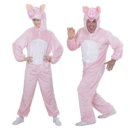 NET TOYS Schweinekostüm Plüschkostüm Schwein mit Maske XL 190 cm Ganzkörperanzug Tierkostüm Plüschoverall Schweinchen Jumpsui