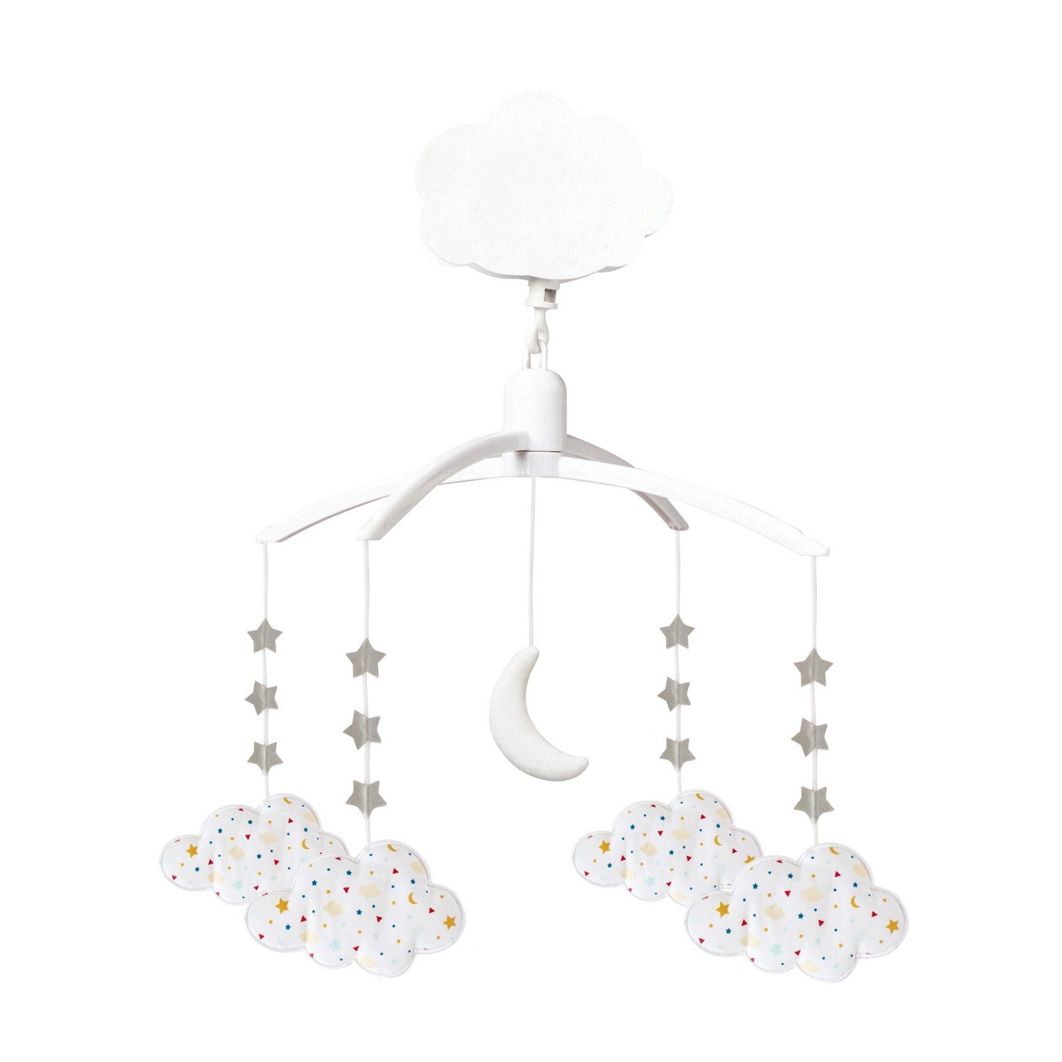 Trousselier Pencil Case - Musical Mobile - Cloud - Cotton Printed Stars - Mozart Lullaby Music - Classic Chic - Ideal Newborn Gift - Easy to Install - White, Multicolored