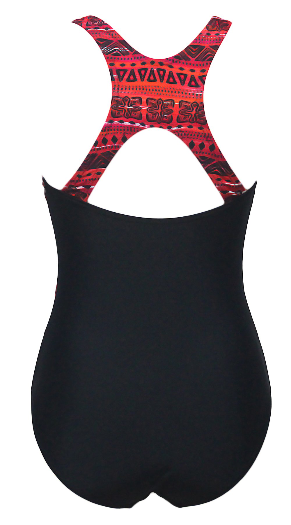 Agreya Women\'s Retro High Cut Low Back A Bathing Suit and Swimsuit (Black-Red, L)