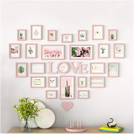 Amazon Co Jp フォトウォールフレームハート型のコラージュデコレーション絵画寝室のリビングルームホームウォールデコレーションソファの背景壁絵画 で手に入る壁掛けタイプ フォトフレーム Color F ホーム キッチン