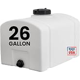RomoTech 82123899 26 Gallon Square Polyethylene Water Storage Tank | Translucent Rustproof Tank With Molded Level Marks, Large Fill Opening And Tie-Down Channels For Secure Mobile Transport