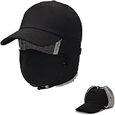 Trapper Hat for Men Women Waterproof Winter Warm Baseball Cap with Ear Flaps and Mask
