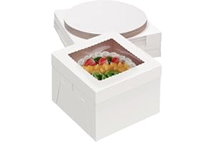 Packpal 20Pack 12 Inch Cake Boxes With Cake Boards (10 boxes & 10 boards), 12X12X8 Inch White Bakery Boxes With Windown For C