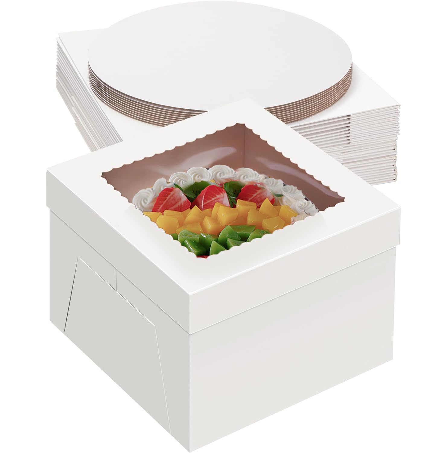 Photo 1 of Packpal 20Pack 8 Inch Cake Boxes With Cake Boards (10 boxes & 10 boards), 8X8X8Inch White Bakery Boxes With Windown For Cajas Pasteles, Cookie, Pastries, Pie, Bakers, Wedding, Birthday, Halloween