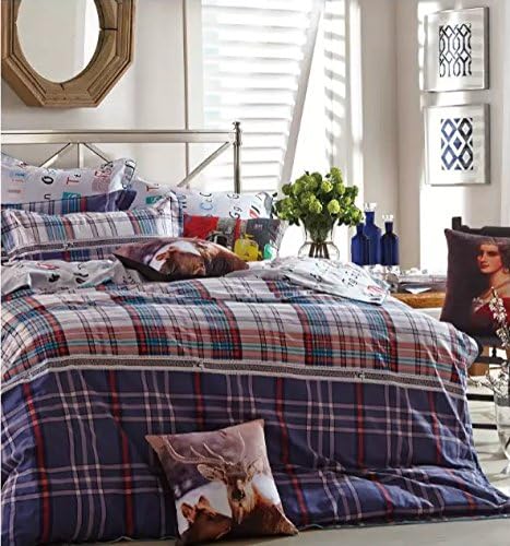 Norson Super Soft Brushed Bedding Sets, Bedding 4 Piece, Bedding 100 Cotton, Plaid Series Bedding, Queen / King (3, Queen)
