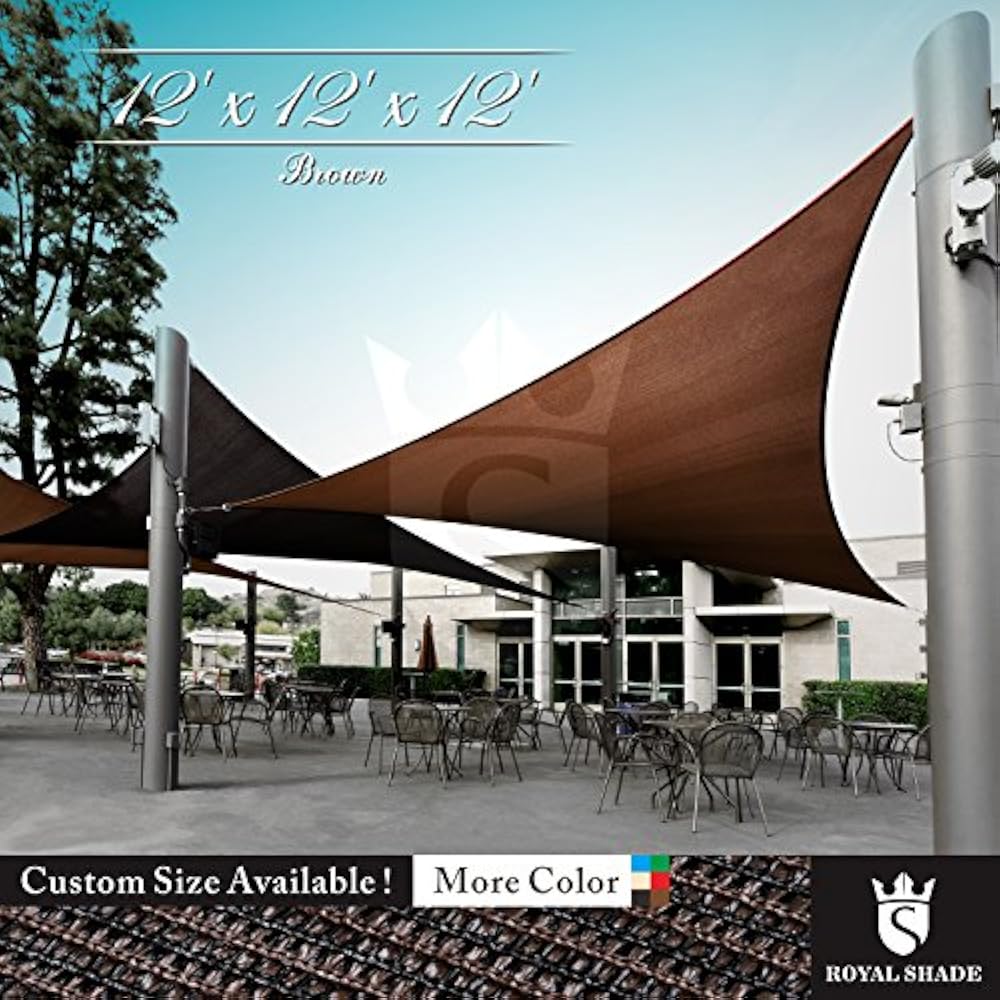 12' X Brown Triangle Sun Shade Sail Canopy, 95 UV Blockage, Heavy Duty