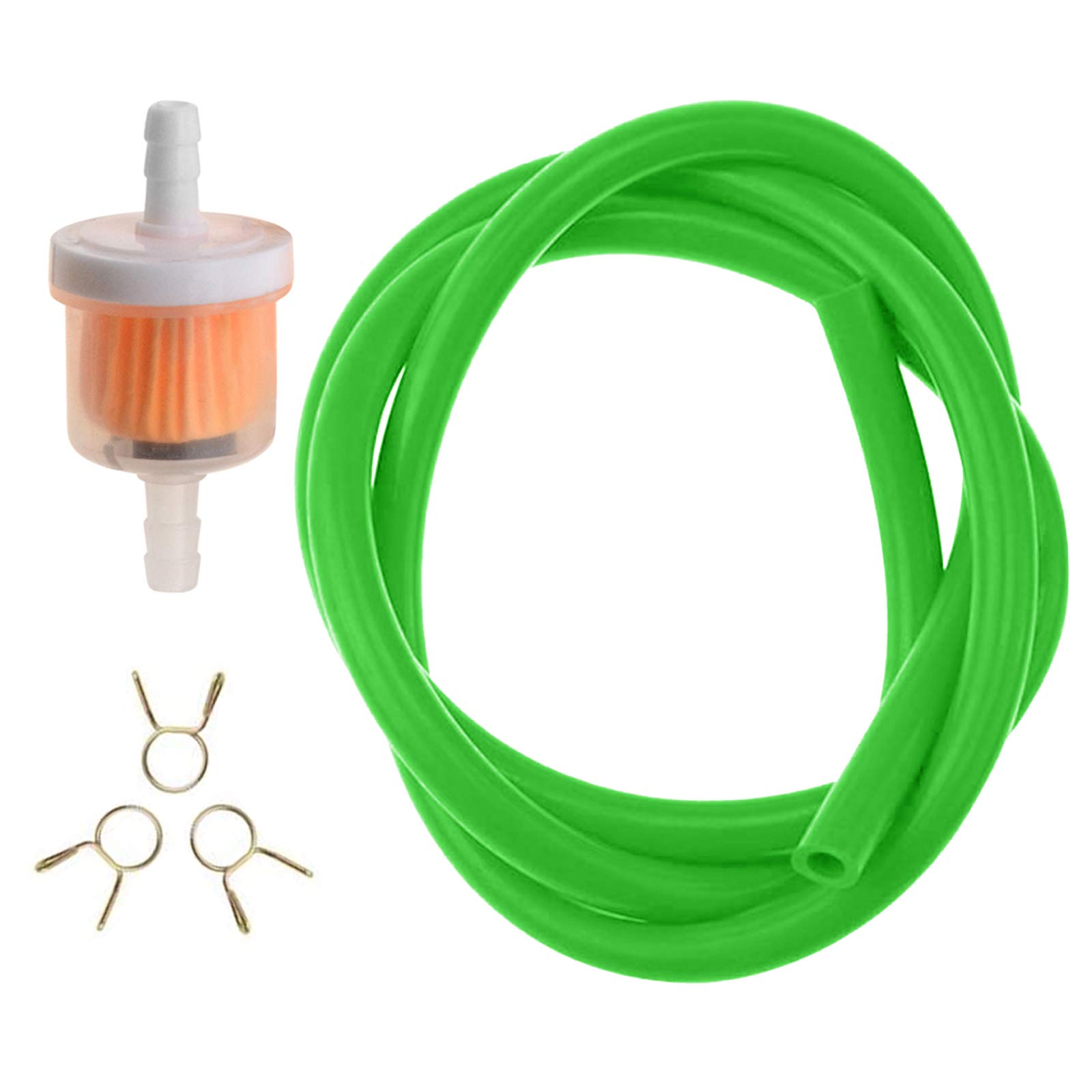 WOOSTAR Fuel Filter 3/16 5mm Fuel Line with Spring Clips Clamps Replacement for Motorcycle Chinese Taotao ATV CRF CR XR Dirt Pit Bike Green