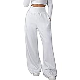 ATOFY Women's Wide Leg Sweatpants Baggy Ribbed High Waist Straight Leg Casual Loose Fit Sweat Pants with Pockets