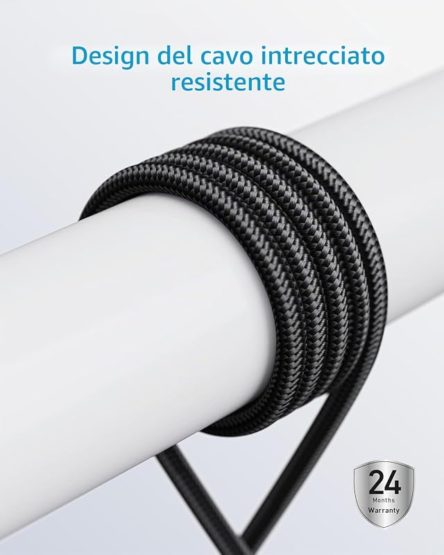 Cavo USB C da 240W 3m Cavo di Ricarica in Nylon Tipo C Doppia Treccia