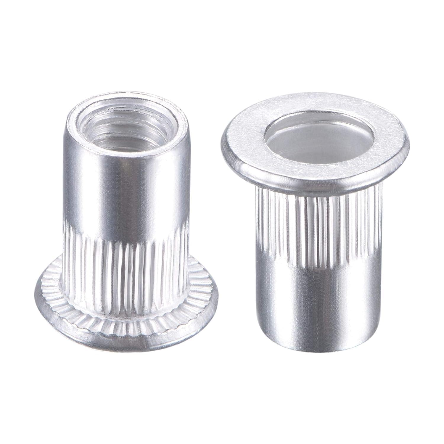 TA-VIGOR 100Pcs M6 Rivet Nuts, Aluminium Alloy Knurled Flat Head Threaded Insert Nut Silver for Automotive Furniture