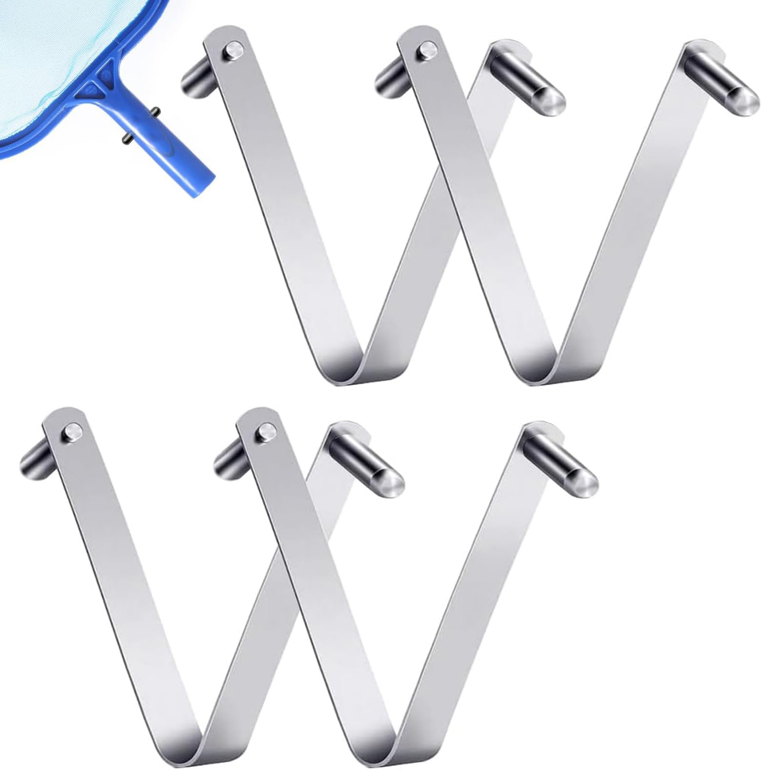 Wbgraceful 4Pcs Pool Brush Clip V-Shaped Clip,Pool Pole Clips for Poles,Stainless Steel Clips Double Pin Spring Button Clip