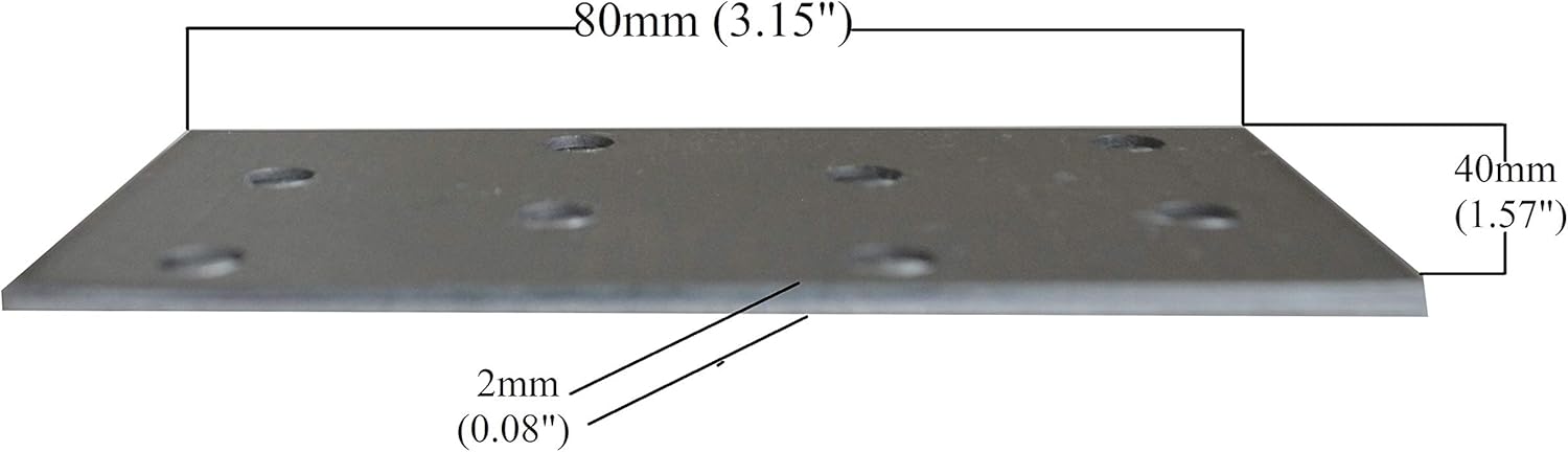 Flat Repair Connecting Joining Plate Galvanised Structural Connectors Heavy Duty Metal Steel Sheet 3.15"x1.57"x0.08" (80 x 40 x 2mm) Pack of 20pcs - Image 3