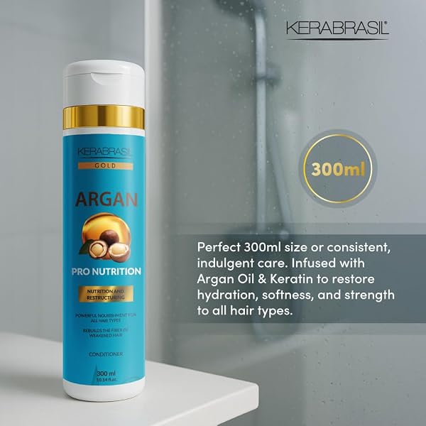 KERABRASIL ARGAN OIL NOURISHING – ENRICHED WITH KERATIN, VITAMINS & ESSENTIAL FATTY ACIDS – GENTLY CLEANSES, HELPS REVITALIZE HAIR, ADDS SOFTNESS & SHINE (CONDITIONER)