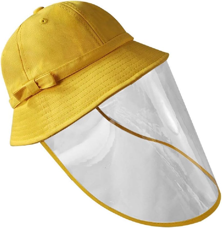 Girls Protective Hat Clear Face Shield Full Head Cover Sun Protection Outdoor Bowknot Bucket Hat for Children,L