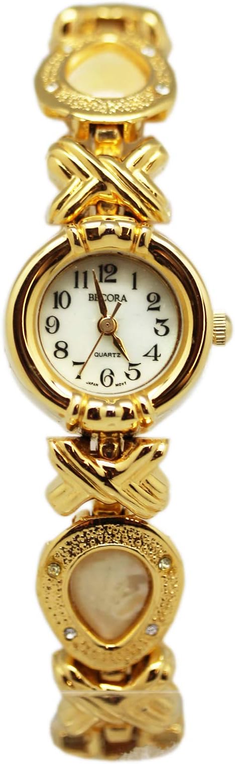 Watch Becora Quartz Gold Tone Tear Drop Links w/Faux Pearl Centers (20mm)