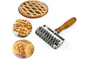 Stainless Steel Dough Lattice Top Cookie Pie Pizza Bread Pastry Crust Roller Cutter,Wood Handle