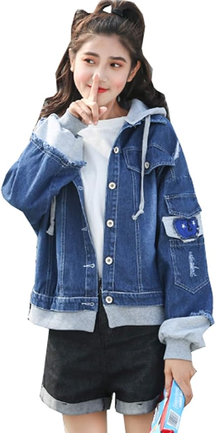 グードコ 秋冬 デニムジャケット レディース ジージャン パーカー フード付き レイヤードフェイク ゆったり ショート コーディネート コート ジャケット 通販 Amazon